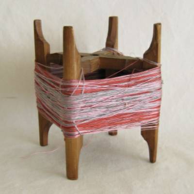 Wooden Thread Spool (Itomaki), w Mixed Silk